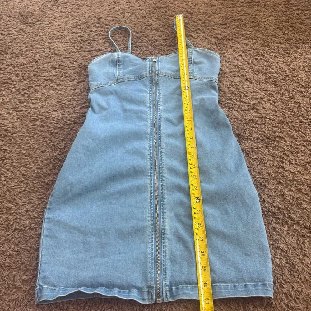 Forever 21 Zip Front Denim Mini Dress Body Con Cotton Stretch S - Picture 8 of 11